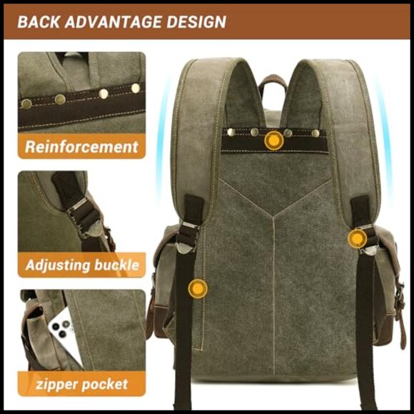 Vintage Canvas Leather Backpack Ergonomic Daypack Travel College Durable main image 4